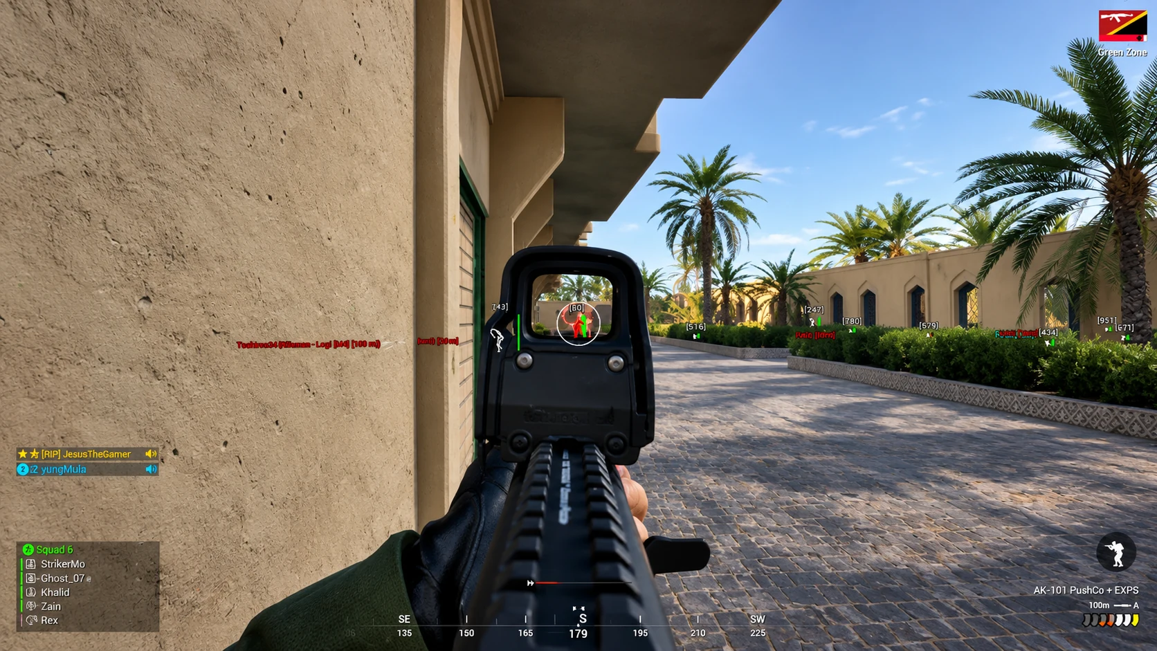 Squad wallhack cheat with skeleton ESP and aimbot FOV